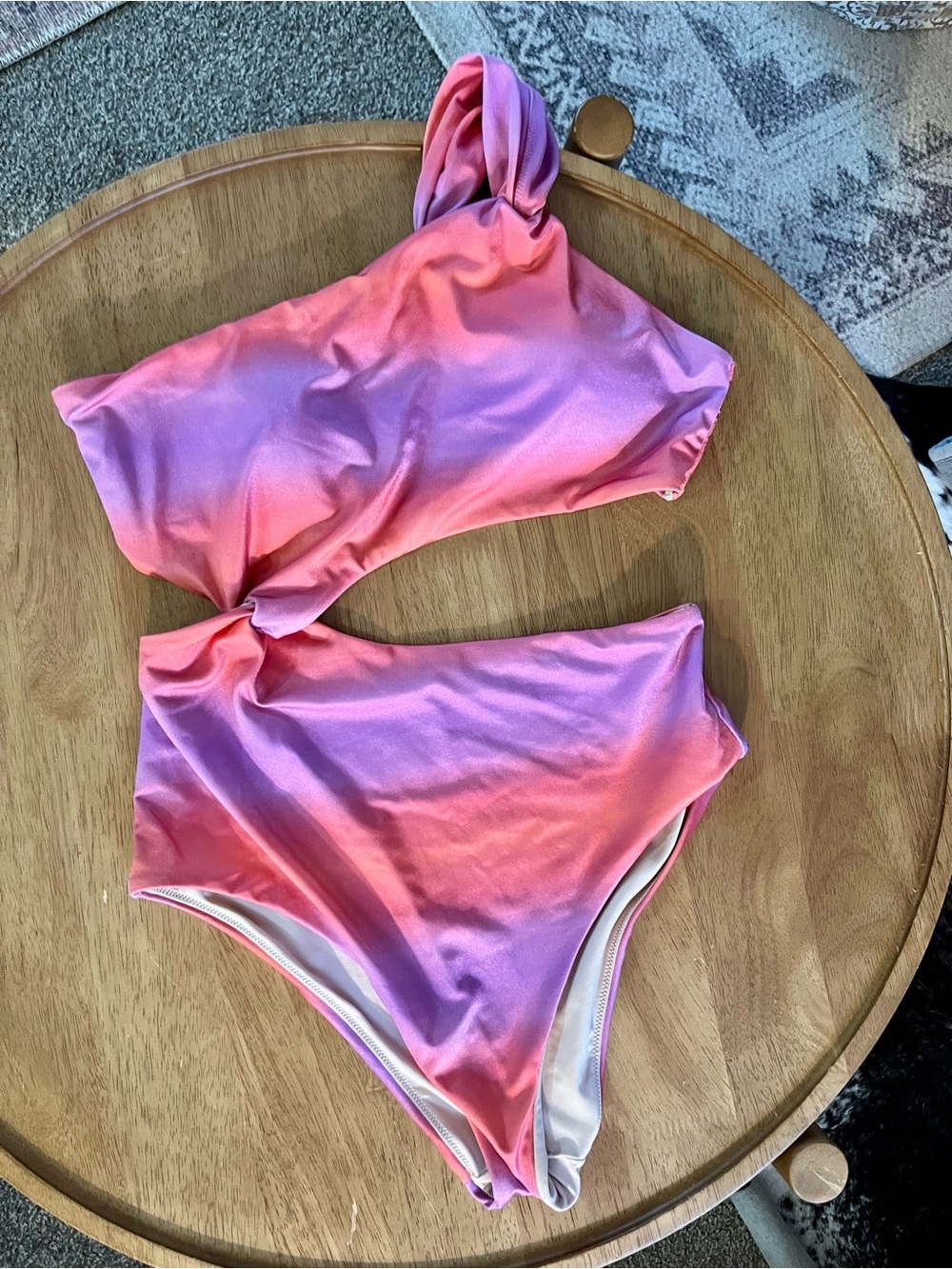 Victoria’s Secret Ombre One-piece M Pink Purple One Shoulder High Waist cutouts